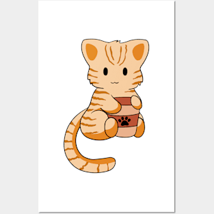 Orange Tabby Cat with Coffee Posters and Art